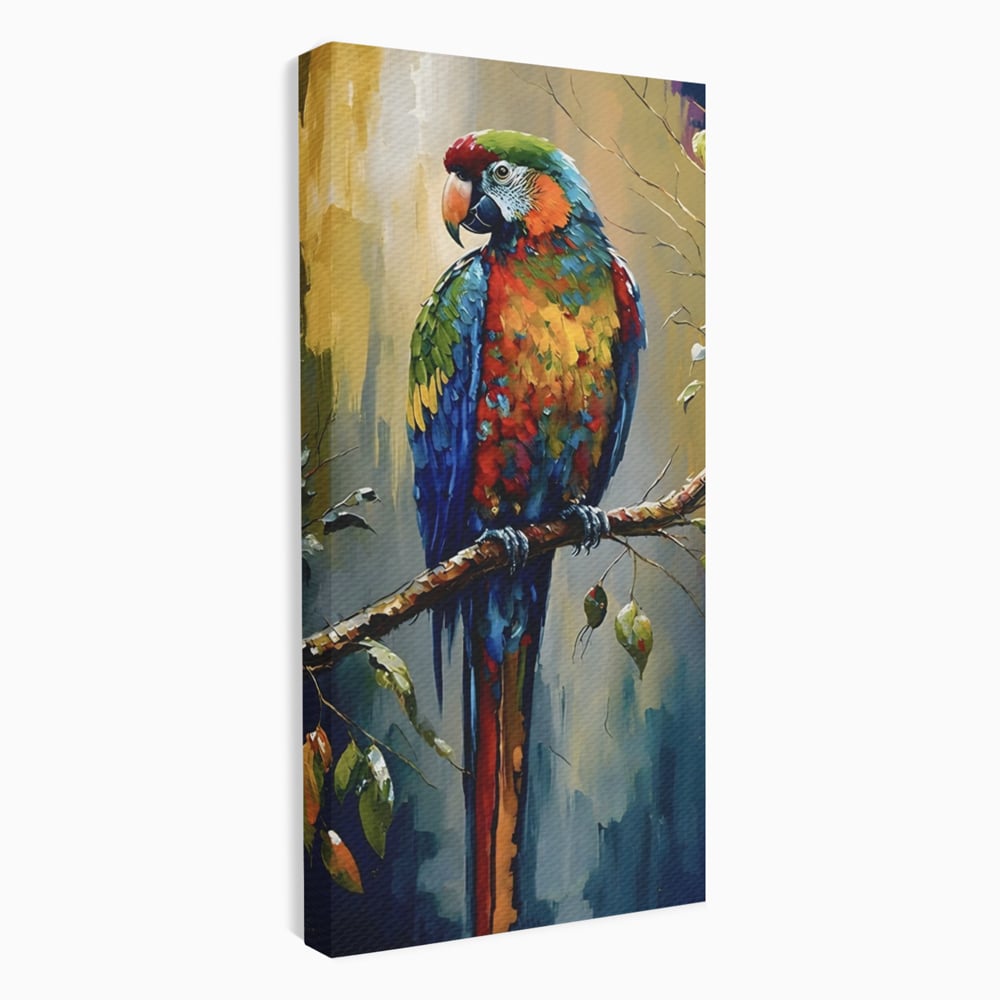 Tablou canvas cu tablou canvas cu papagal colorat, fara rama, pe sasiu de lemn